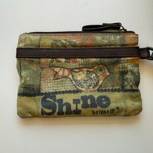 Kelly Rae Roberts Shine Brightly Bird Art Canvas Wristlet Clutch Green Brown
